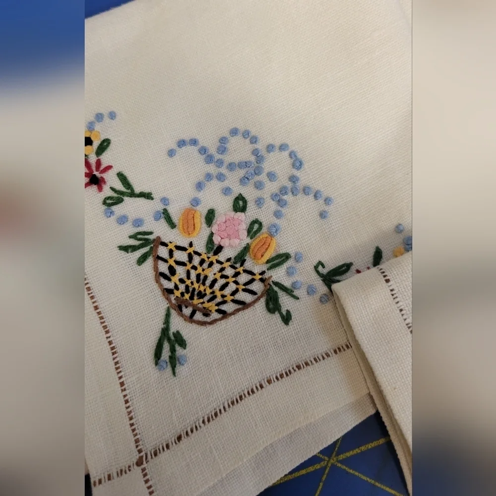 Bundle of 4 Vintage Embroidered Floral Basket 10